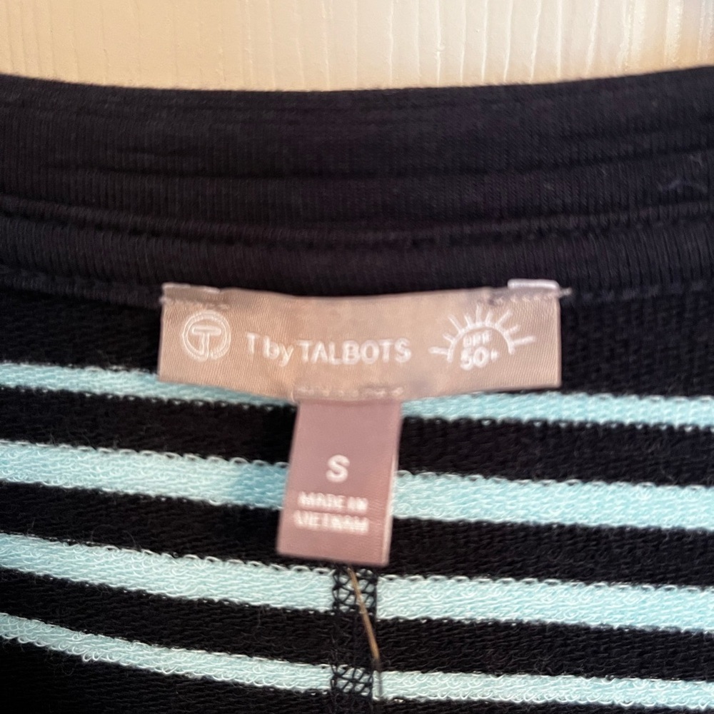 NWT T by Talbots Navy Striped Dress UPF 50 Cotton Blend Midi Size Small - Picture 4 of 8